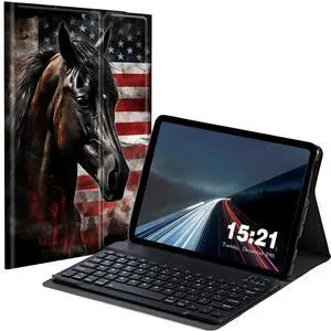 BREIDMKFM Keyboard Case for Samsung Galaxy Tab A8 10.5 Inch SM-X200/X205/X207, Galaxy Tab A8 2022 Smart Tablet Cover with Detachable Wireless Bluetooth Keyboard, Horse American Flag