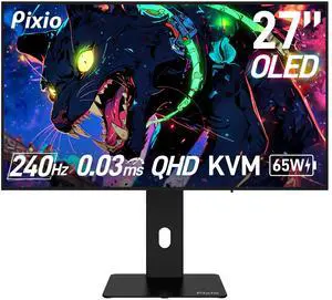 Pixio PX277 OLED MAX 27 inch 240Hz Refresh Rate QHD Wide 1440p Resolution WOLED Display 0.03ms GTG Response Time Adaptive Sync KVM Switch Gaming Monitor