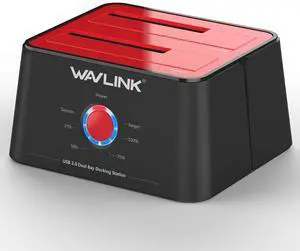 WAVLINK USB 3.0 to SATA I/II/III Dual Bay External Hard Drive Enclosure Docking Station, Caddy Reader for 2.5/3.5 inch SATA HDD SSD, 2x16TB and UASP Offline Cloner, Disk Duplicator Function- Red