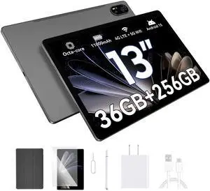 Blackview 13" Android Tablet Mega8 2025, 256GB ROM, Octa-core Unisoc T620 Gaming Tablet, Android 15 tableta,11000mAh/18W,13 inch Large Tablets,Google GMS,Widevine L1, LTE/5G WiF, 13+50MP,Pen&Case,Gray