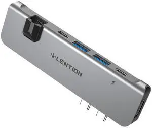 LENTION USB C Hub with Thunderbolt3(PD+Data Transfer+Video Output), 4K HDMI, USB 3.0, Gigabit Ethernet Mac Adapter Compatible 2016-2023 MacBook Pro, Mac Air(CS65, Light Gray)