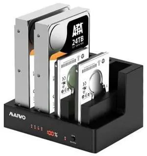 MAIWO 4 Bay Hard Drive Docking Station with Offline Cloning, External Hard Drive Duplicator for 2.5'' 3.5'' SATA SSD HDD with LED Indicator, 96TB Expansion, USB3.0/eSATA Port Connecting