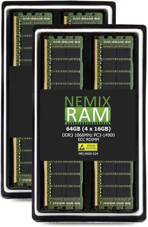 NEMIX RAM 64GB (4X16GB) DDR3 1866MHZ PC4-14900 2Rx4 1.5V 240-PIN ECC RDIMM Registered Server Memory KIT Compatible with Apple Mac Pro 2013 MacPro6,1