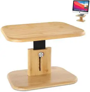 HEWYIOS Wood Adjustable Monitor Stand Riser,Portable Laptop Riser Holder, Ergonomic Computer Stand Can be Set to 5 Heights,Compatible with TV, PC, Laptop, Computer, iMac (Wood Color)
