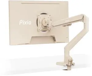 Pixio PS1S Wave Beige Single Monitor Arm Stand Desk Mount - Fits up to 32 inches Monitors and up to 19.8lbs. VESA Compatibility and Integrated Cable Management