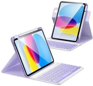 for iPad 11th 10th Generation Case with Keyboard, Magnetic 720° Rotatable Cover Detachable Wireless Bluetooth Backlit Keyboard with Pencil Holder for iPad 11 inch A16 2025 & 10.9 inch 2022 -Purple