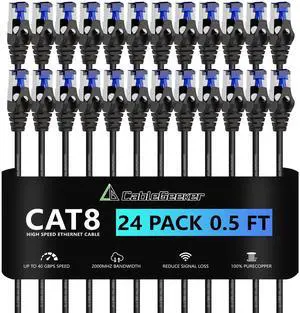 CableGeeker Patch Cables Cat8 0.5ft 24 Pack Slim, Cat8 Ethernet Patch Cable 40G 2000MHz Support, Snagless RJ45 Cat 8 Patch Cable for Patch Panel to Switch, Flexiable Network Cable - 0.5 Feet Black