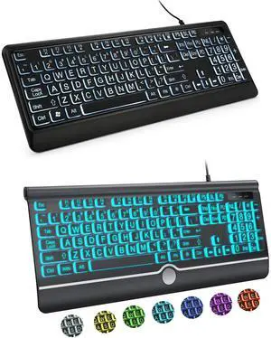KOPJIPPOM Large Print Wired Backlit Keyboard