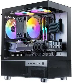 Okinos Aqua 3, Micro ATX Case, MATX PC Case with 3 X 120mm 3-Pin ARGB Fan Pre-Installed, Panoramic View Tempered Glass Front & Side Panel, with Type C Port, Black