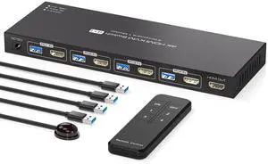 PVBCTCSID USB3.0 HDMI KVM Switch 4 Computers EDID 4K60Hz 4 Port KVM for 4 PC Sharing 1 Monitor and 4 USB 3.0 Devices with Controller