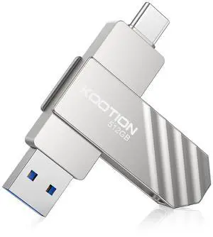512GB Type-C Thumb Drive Dual USB 3.2 Flash Drive Up to 450MB/s, KOOTION 2 in1 OTG USB C Solid State Flash Drive, Swivel USB Drive Memory Stick for iPhone 15/16