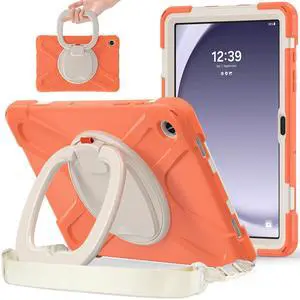 PboyiqiS Case for Galaxy Tab A9 Plus 11" 2023 (SM-X210/ X215/ X216), Heavy Duty Protective Case with 360 Degree Swivel Stand&Hand Strap&Shoulder Strap (Living Coral)