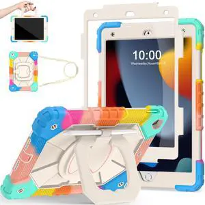 Scnioy Case for iPad 9th 8th 7th Generation iPad 10.2 Inch 9th Gen Tablet Cover with Screen Protector Pen Holder for Kids 360° Rotating Stand, Colorful