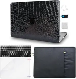 KECC Compatible with MacBook Air 15 inch Case 2025 2024 2023 Release M4 A3241 M3 A3114 M2 A2941 Protective Leather Hard Shell + Keyboard Cover + Sleeve + Screen Protector, Black Crocodile Leather