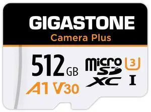 GIGASTONE 512GB Micro SD Card, Camera Plus, GoPro, Action Camera, A1 Run App for Smartphone, 100MB/s, 4K Video Recording, Micro SDXC UHS-I A1 U3 Class 10