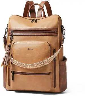 Shrrie Vegan Leather Laptop Backpack for Women 15.6 inch Work Backpack Fashion Travel Backpack Purse for Business College