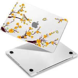 Yebiseven for M3/M2/M1 MacBook Pro 14" Case 2023 2021 Released A2918/ A2992/ A2779/ A2442, Hard Shell Case with Keyboard Cover+Screeen Film+OTG Adapter+2 Webcam Covers, Peach Flower