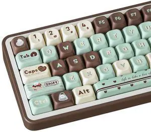 COOMICKEY PBT Keycaps, FOA Profile Cute Mint Chocolate Keycaps 145 Keys Dye-Sublimation Custom Keycap Set with Keycap Puller for Cherry Gateron MX Swithes Mechanical Keyboards