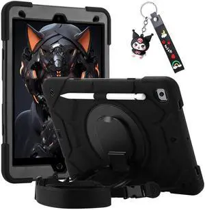 for iPad 9th/8th/7th Generation Case 10.2" Heavy Sturdy Shockproof Kids Cover with Rotating Stand/Pencil Holder/Shoulder Strap for iPad 10.2 Case 2021/2020/2019 Boys (Black)