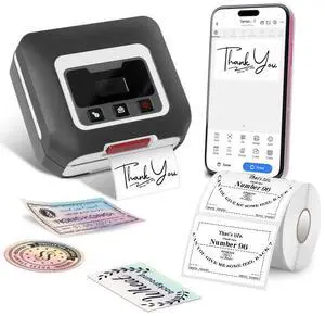 KAYSION SK35 Portable Label Printer. Bluetooth One-Click Printing APP.and a Large 50mm Paper Compartment. It Works with Labels 15-75mm Wide,Automatic Paper retraction FunctionBlack