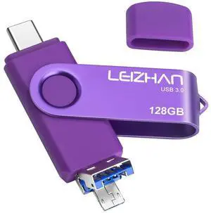 Leizhan 128GB Flash Drive 3 in 1 Type-C/Micro/USB 3.0 OTG Flash Drive High Speed Memory Stick Thumb Drive Compatible with Samsung Galaxy,Hua Wei,LG,Google Pixel, More Android Smartphone, Tablet, PC