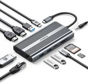 Docking Station USB C to Dual HDMI Adapter, ORICO 12 in 1 USB C Hub with Dual HDMI, DP 1.4, 100W PD, Ethernet, 2 USB-A 3.1, 1 USB 2.0, 1 Type-C 3.1, SD/TF, Audio, Compatible for Windows/Mac OSGrey Docking Station USB C to Dual HDMI Adapter, ORICO 12 in 1 USB C Hub with Dual HDMI, DP 1.4, 100W PD, Ethernet, 2 USB-A 3.1, 1 USB 2.0, 1 Type-C 3.1, SD/TF, Audio, Compatible for Windows/Mac OSGrey