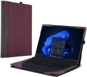 Laptop Case for Lenovo ThinkPad X1 Carbon Gen 12 Intel (14) /ThinkPad X1 Carbon Gen 13 [Note Other Models] All Inclusive Drop Case PU Leather Protective Bag Detachable Shell (Wine red)
