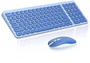 cimetech Wireless Keyboard Mouse Combo, Compact Full Size Wireless Keyboard and Mouse Set Less Noise Keys 2.4G Ultra-Thin Sleek Design for Windows, Computer, PC, Notebook, Laptop - Blue