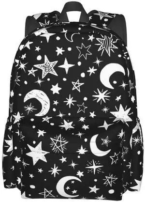famliihw Black and White Stars and Moon Backpack Bookbag Laptop Backpacks Multipurpose Daypack for Boys Girls School Men Women Travel Hiking