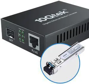 Gigabit Ethernet Media Converter, SingleMode Dual LC Fiber to Ethernet RJ45 Converter for 10/100/1000Base-Tx to 1000Base-EX(with a SFP SMF 1310-nm Module), UL Certified, up to 40-km
