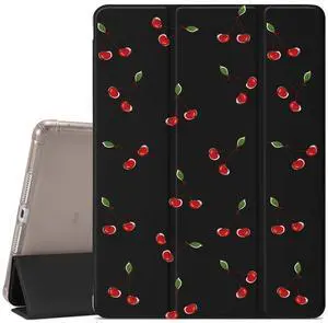 Cute Cherry Printed Case for iPad (A16) 11th Gen 2025 11-inch/10th Gen 2022 10.9 inch,Girly Protective Case,Pencil Holder & Clear Transparent Soft TPU Back & Trifold Smart Pad Black Cover