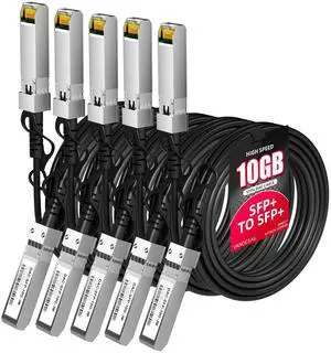 VANDESAIL SFP+ DAC Cable,5 Pack 10GBASE-CU Passive Direct Attach Copper Twinax Cable for Cisco SFP-H10GB-CU2M,for Ubiquiti UniFi,for Meraki,for Mikrotik,for ZTE,for Ruijie,3m(10ft)