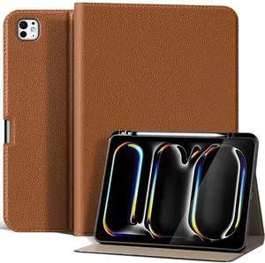 XFYKJIN for iPad Pro 13 inch Case (M4) 2024, Premium Leather Business Folio Stand Cover with Pencil Holder - Auto Wake/Sleep and Multiple Viewing Angles,Brown