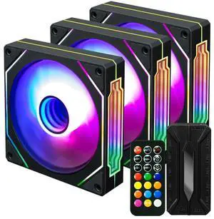 Kingwin 120mm ARGB Case Fans 3 Pack  RGB PC Fans with Remote Control & Fan Hub, Quiet Cooling for Gaming PC, CPU Cooler, Mining Rig  Hydraulic Bearing, High Airflow, 3-Pin Power Connector
