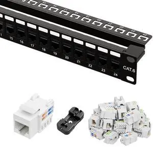 iwillink 24 Port RJ45 Through Coupler Cat6 Patch Panel with Back Bar and Keystone Jack RJ45 Keystone Jack 25-Pack