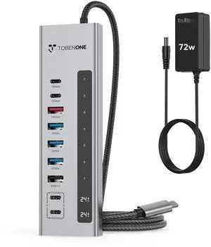 TobenONE Powered USB C Hub, 11-in-1 10Gbps USB C Splitter with 5 USB-A and 5 USB-C, 72W Adapter, 100W PD-IN, 45W USB C Charging Port, USB C Expander for Laptop/PC, MacBook, iPad,Phone(Not for Monitor)