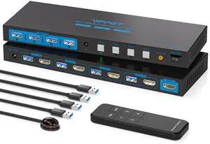 USB 3.0 KVM Switch 4 Computers 1 Monitor 4K@60HZ HDMI 4 Port KVM Switches for 4 PC Share 1 Monitor and 4 USB 3.0 Devices, Such as Keyboard Mouse Printer, with Controller and 4 USB Cables