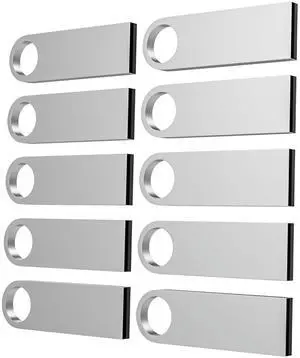 ABLAZE 32GB Flash Drive 10 Pack, Metal USB 2.0 Thumb Drives with Keychains USB Sticks Pendrives (Sliver)