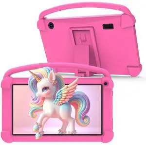 7 Inch Kids Tablet, Quad Core Android Toddler Tablets, Children Tablet with 32GB Storage 4GB RAM WiFi BT Shockproof Case Dual Camera Educationl Games Parental Control, Kids Software Pre-Installed.