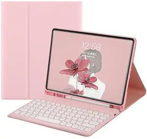 AnMengXinLing Galaxy Tab A9 Plus 2023 11 inch Keyboard Case with Pen Slot, Round Key Cute Candy Magnetically Detachable Wireless Keyboard for SM-X210/X215/X216, Pink