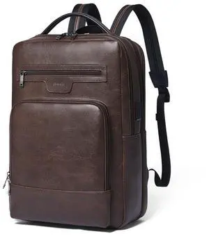 Shrrie Leather Laptop Backpack for Women and Men,28 L Travel Backpack Computer Bag Fits 16 inch Laptop,Expandable Casual Daypack with USB Charging Port for Work Business Weekender College,Coffee