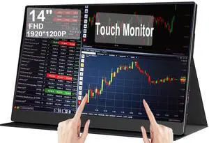 AHXJKA 14" Touch Portable Travel Monitor : 1920 * 1200P IPS/HDR Laptop Screen Extender for Gaming and Computer DisplayCompatible with Laptop PC Phone PS4/PS5 Switch