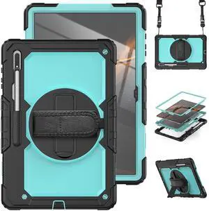 Dteck for Samsung Galaxy Tab S8 Ultra 2022 Tablet 14.6" Case with Buit-in Screen Protector, Military Grade Shockproof Case w/360 Rotating Hand Strap & Kickstand for Samsung Tab S8 Ultra 14.6"- Mint