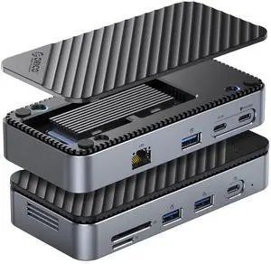 ORICO 9-in-1 USB C Hub with M.2 NVMe SSD Enclosure 10Gbps, Tool Free Hub Docking Station Adapter with Built-in Fan, Gigabit Ethernet, 100W PD, SD/TF, Type C & USB A for Laptop MacBook Mac mini -M2P7