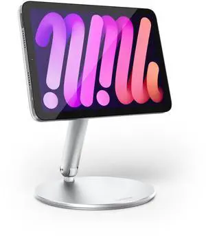 LULULOOK 360° Magnetic Stand for iPad mini 7 A17 Pro/Mini 6 8.3 inch (2024/2021), Aluminum Alloy Foldable Tablet Desk Stand with Rotating Base for Apple iPad mini 7/6 Drawing, Viewing (Sliver)