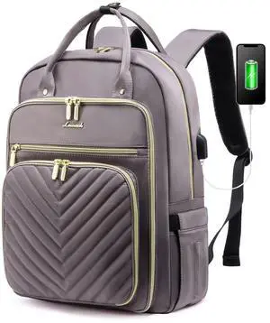 LOVEVOOK Womens Backpack,15.6 Inch Laptop Backpack for Work Travel, Large Capacity Work Backpack for Teacher Nurse, Computer Bag with USB Charging Port.Grey Purple.