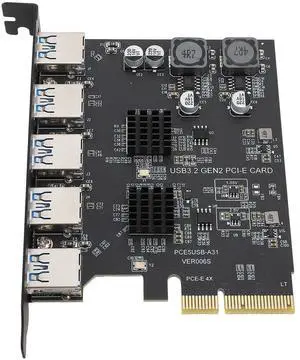USB3.2 PCIe Expansion Card, USB 3.2 Gen 2 5 Type A Ports 10Gbps for ASM3142 PCIe 4X Adapter Card for 7 10 11, for Linux