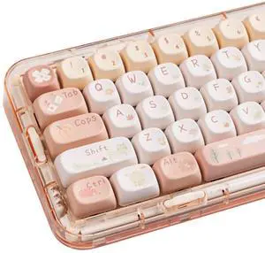 COOMICKEY Pink White Keycaps, Dye-Sublimation PBT Keycaps, MOA Profile Cute Keyboard Keycap Set for 61/64/68/84/87/100/104/108 Cherry MX Mechanical Keyboard