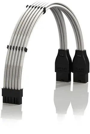 LINKUP - Compatible with NVIDIA RTX3000 Ampere Founders Edition FE GPU | Teflon High Power PSU Adapter 16AWG Silver Coated UL-Rated Wires w/Comb | 12P to 2x 8P PCIe Adapter | 50cm 19.6" 500mm | Silver