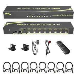 eKL 8 Port HDMI KVM Switch Supports 3.5mm Audio Extractor 4K@60Hz 4:4:4 Hotkeys Swapping 8 in 1 Out 8 PCs Sharing with One Set of Keyboard and Mouse eKL 8 Port HDMI KVM Switch Supports 3.5mm Audio Extractor 4K@60Hz 4:4:4 Hotkeys Swapping 8 in 1 Out 8 PCs Sharing with One Set of Keyboard and Mouse